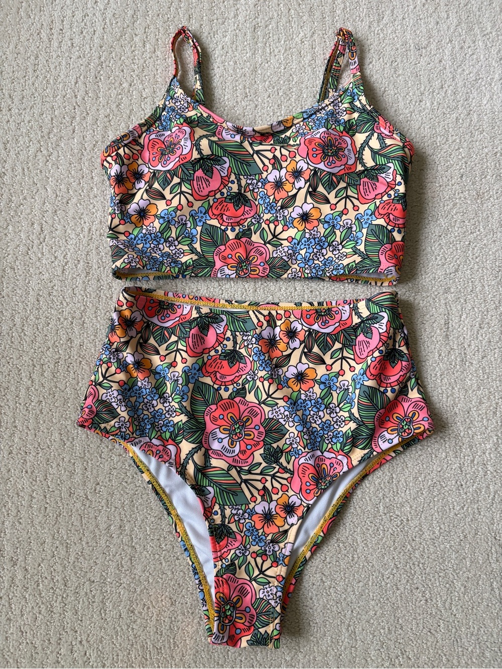 Floral Two-Piece High-Waist Swim Set - Pink Multi Size XS - Never Worn!